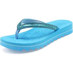 ONCAI Flip Flops for Women, Beach Thong Sandals Womens with Arch Support, Dressy Rhinestone Comfortable Yoga Mat and Non Slip Rubber Soles for Summer US Size 5-11(Sky Blue)