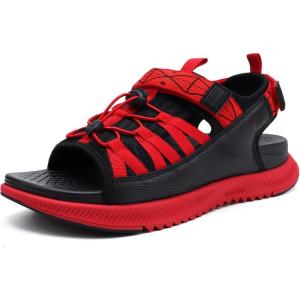 ONCAI Men Hiking Sandals, Arch Support Walking Sandals with Outdoor Orthotic Footbed for Plantar Fasciitis, Hombre Sandalias Recovery Sport Size 7-14(Black/Red)