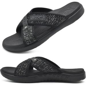 ONCAI Mens Criss Cross Sandals,Arch Support Recovery Sport Slippers Slides with Plantar Fasciitis Orthotic Footbed Black Size 10