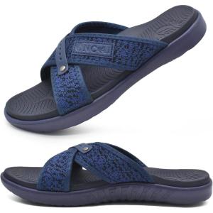 ONCAI Mens Criss Cross Sandals,Arch Support Recovery Sport Slippers Slides with Plantar Fasciitis Orthotic Footbed(Blue)