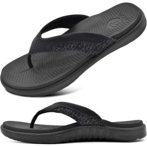ONCAI Mens Flip Flop Open Toe Athletic Straps Orthotic Summer Plantar Fasciitis Sport Sandals with Soft Cushion Arch Support Size 7.5-15(Black)