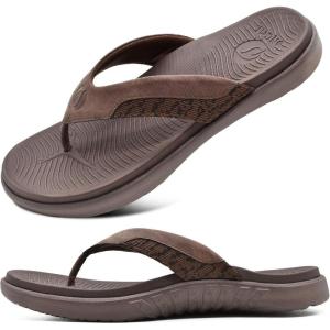 ONCAI Mens Flip Flop Open Toe Athletic Straps Orthotic Summer Plantar Fasciitis Sport Sandals with Soft Cushion Arch Support Size 7.5-15(Brown)