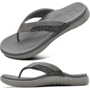ONCAI Mens Flip Flop Open Toe Athletic Straps Orthotic Summer Plantar Fasciitis Sport Sandals with Soft Cushion Arch Support Size 7.5-15(Grey)