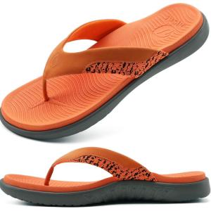ONCAI Mens Flip Flop Open Toe Athletic Straps Orthotic Summer Plantar Fasciitis Sport Sandals with Soft Cushion Arch Support Size 7.5-15(Orange/Grey)