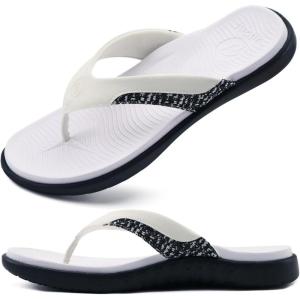 ONCAI Mens Flip Flop Open Toe Athletic Straps Orthotic Summer Plantar Fasciitis Sport Sandals with Soft Cushion Arch Support Size 7.5-15(White/Black)