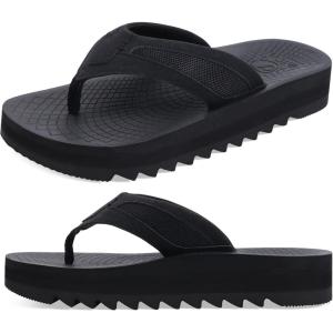 ONCAI Men’s Flip Flops with Arch Support Orthotic Cushion Recovery Walking Slide Sandals for Men with Platform Summer Comfortable Soft Rubber Soles（US Size 7-15）(Black)