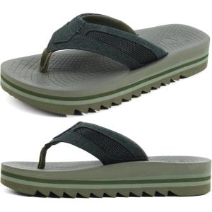 ONCAI Men’s Flip Flops with Arch Support Orthotic Cushion Recovery Walking Slide Sandals for Men with Platform Summer Comfortable Soft Rubber Soles（US Size 7-15）(Army Green)