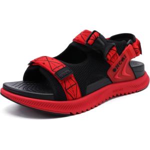 ONCAI Men’s Hiking Sandals with Arch Support Mesh Athletic Walking Sandalias Summer Outdoor Cushion Thick Rubber Soles and Recovery Sports Fisherman Sandals Size 7-15(Red)
