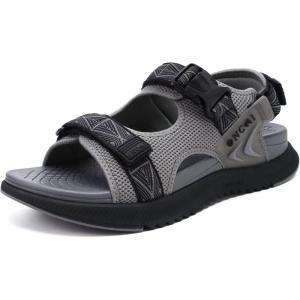 ONCAI Men’s Hiking Sandals with Arch Support Mesh Athletic Walking Sandalias Summer Outdoor Cushion Thick Rubber Soles and Recovery Sports Fisherman Sandals Size 7-15(Grey)