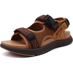ONCAI Men’s Hiking Sandals with Arch Support Mesh Athletic Walking Sandalias Summer Outdoor Cushion Thick Rubber Soles and Recovery Sports Fisherman Sandals Size 7-15(Khaki)