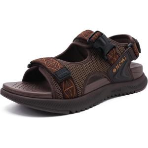 ONCAI Men’s Hiking Sandals with Arch Support Mesh Athletic Walking Sandalias Summer Outdoor Cushion Thick Rubber Soles and Recovery Sports Fisherman Sandals Size 7-15(Brown)