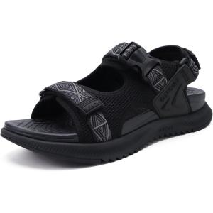 ONCAI Men’s Hiking Sandals with Arch Support Mesh Athletic Walking Sandalias Summer Outdoor Cushion Thick Rubber Soles and Recovery Sports Fisherman Sandals Size 7-15(Black)
