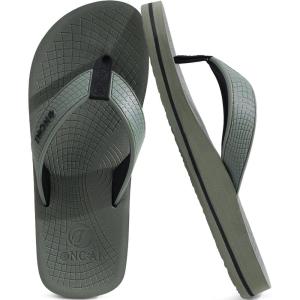 ONCAI Men’s Rubber Flip Flops Trendy Summer Beach Pool Shower Sandals with Yoga Mat Non-slip Outdoor Cushion Soles(Army Green)