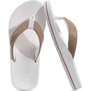 ONCAI Men’s Rubber Flip Flops Trendy Summer Beach Pool Shower Sandals with Yoga Mat Non-slip Outdoor Cushion Soles(Beige/White)