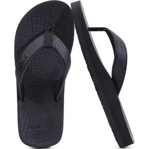 ONCAI Men’s Rubber Flip Flops Trendy Summer Beach Pool Shower Sandals with Yoga Mat Non-slip Outdoor Cushion Soles(Black)