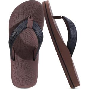 ONCAI Men’s Rubber Flip Flops Trendy Summer Beach Pool Shower Sandals with Yoga Mat Non-slip Outdoor Cushion Soles(Black/Brown)