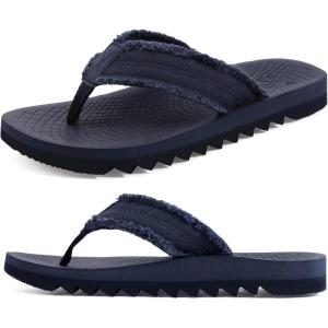 ONCAI Men’s Rubber Flip Flops Trendy Summer Beach Pool Shower Sandals with Yoga Mat Non-slip Outdoor Cushion Soles(Blue-vacations)