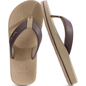 ONCAI Men’s Rubber Flip Flops Trendy Summer Beach Pool Shower Sandals with Yoga Mat Non-slip Outdoor Cushion Soles(Brown/Beige)