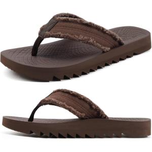 ONCAI Men’s Rubber Flip Flops Trendy Summer Beach Pool Shower Sandals with Yoga Mat Non-slip Outdoor Cushion Soles(Brown-vacations)