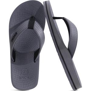 ONCAI Men’s Rubber Flip Flops Trendy Summer Beach Pool Shower Sandals with Yoga Mat Non-slip Outdoor Cushion Soles(Dark Grey)