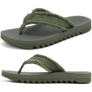 ONCAI Men’s Rubber Flip Flops Trendy Summer Beach Pool Shower Sandals with Yoga Mat Non-slip Outdoor Cushion Soles(Green-vacations)