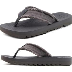 ONCAI Men’s Rubber Flip Flops Trendy Summer Beach Pool Shower Sandals with Yoga Mat Non-slip Outdoor Cushion Soles(Grey-vacations)
