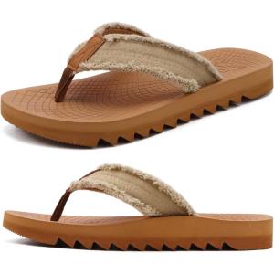 ONCAI Men’s Rubber Flip Flops Trendy Summer Beach Pool Shower Sandals with Yoga Mat Non-slip Outdoor Cushion Soles(Khaki-vacations)