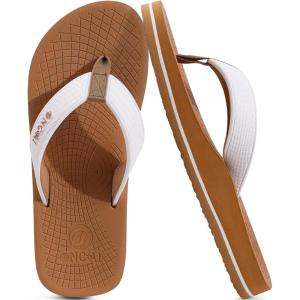 ONCAI Men’s Rubber Flip Flops Trendy Summer Beach Pool Shower Sandals with Yoga Mat Non-slip Outdoor Cushion Soles(White/Khaki)