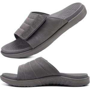 ONCAI Mens Sandals Adjustable Straps Orthotic Plantar Fasciitis Open Toe Athletic Sport Slides with Soft Comfy Arch Support Footbed Size 7.5-15(All Grey)