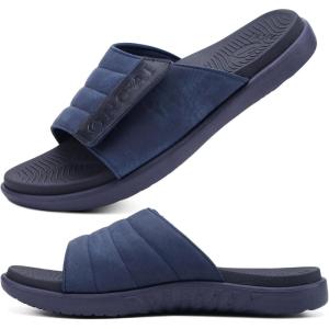 ONCAI Mens Sandals Adjustable Straps Orthotic Plantar Fasciitis Open Toe Athletic Sport Slides with Soft Comfy Arch Support Footbed Size 7.5-15(Dark Blue)