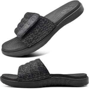 ONCAI Mens Sandals, Arch Support Sport Slides Open Toe Adjustable Straps Orthotic Cushioned Footbed for Plantar Fasciitis Rubber Soles Size 7.5-15(Black)
