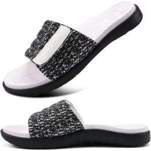 ONCAI Mens Sandals, Arch Support Sport Slides Open Toe Adjustable Straps Orthotic Cushioned Footbed for Plantar Fasciitis Rubber Soles Size 7.5-15(Black/White)