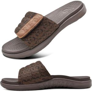 ONCAI Mens Sandals, Arch Support Sport Slides Open Toe Adjustable Straps Orthotic Cushioned Footbed for Plantar Fasciitis Rubber Soles Size 7.5-15(Brown)