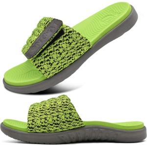 ONCAI Mens Sandals, Arch Support Sport Slides Open Toe Adjustable Straps Orthotic Cushioned Footbed for Plantar Fasciitis Rubber Soles Size 7.5-15(Green)