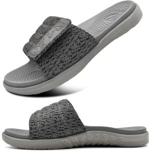 ONCAI Mens Sandals, Arch Support Sport Slides Open Toe Adjustable Straps Orthotic Cushioned Footbed for Plantar Fasciitis Rubber Soles Size 7.5-15(Grey)