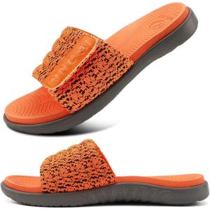 ONCAI Mens Sandals, Arch Support Sport Slides Open Toe Adjustable Straps Orthotic Cushioned Footbed for Plantar Fasciitis Rubber Soles Size 7.5-15(Orange)