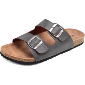 ONCAI Mens Sandals,Beach Slides Cork Footbed Slippers with Adjustable Buckle Straps Size 7-13(Dark Grey)