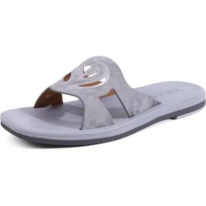 ONCAI Slides for Womens,Flat Dressy Square Toe Summer Beach Sandals for Woman with Comfortable Non-slip Rubber Soles Size 6-11(All-grey)