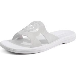 ONCAI Slides for Womens,Flat Dressy Square Toe Summer Beach Sandals for Woman with Comfortable Non-slip Rubber Soles Size 6-11(All-white)