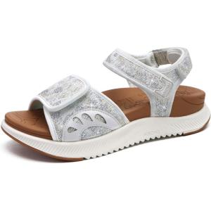 ONCAI Walking Sandals Women,Arch Support Hiking Sandals with Orthotic Outdoor Footbed for Plantar Fasciitis,Water Athletic Platform Sandalias Mujer with 3 Adjustable Strap (US Size 6-12)(Glitter White/Khaki)
