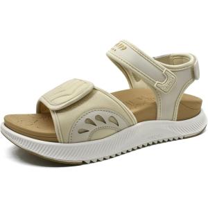 ONCAI Walking Sandals Women,Arch Support Hiking Sandals with Orthotic Outdoor Footbed for Plantar Fasciitis,Water Athletic Platform Sandalias Mujer with 3 Adjustable Strap (US Size 6-12)(Beige/White)