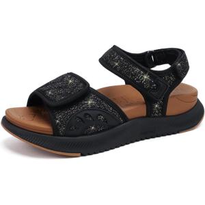 ONCAI Walking Sandals Women,Arch Support Hiking Sandals with Orthotic Outdoor Footbed for Plantar Fasciitis,Water Athletic Platform Sandalias Mujer with 3 Adjustable Strap (US Size 6-12)(Glitter Black/Khaki)