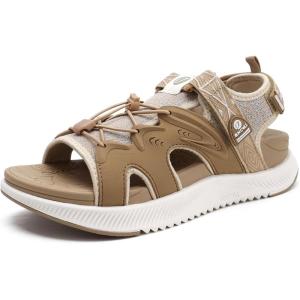 ONCAI Walking Sandals for Women,Sport Athletic Hiking Sandals With Arch Support Orthotic Outdoor Footbed for Plantar Fasciitis, Sandalias Mujer with Adjustable Straps (US Size 6-12)(Beige/White)