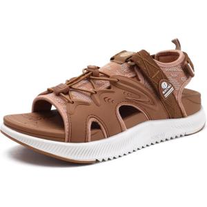 ONCAI Walking Sandals for Women,Sport Athletic Hiking Sandals With Arch Support Orthotic Outdoor Footbed for Plantar Fasciitis, Sandalias Mujer with Adjustable Straps (US Size 6-12)(Khaki/White)