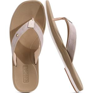ONCAI Womens Cushion Flip Flops Women’s Soft Comfortable Flip Flop Fashion Summer Beach Cute Lightweight Sandals for Woman Size 6-11(Beige)