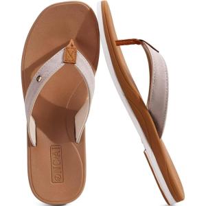 ONCAI Womens Cushion Flip Flops Women’s Soft Comfortable Flip Flop Fashion Summer Beach Cute Lightweight Sandals for Woman Size 6-11(Beige/Khaki)