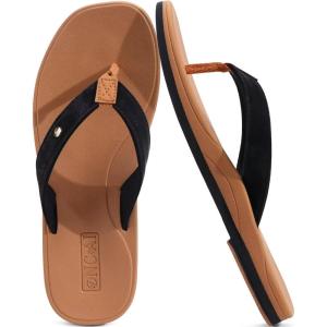 ONCAI Womens Cushion Flip Flops Women’s Soft Comfortable Flip Flop Fashion Summer Beach Cute Lightweight Sandals for Woman Size 6-11(Black/Khaki)