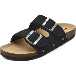 ONCAI Womens Flat Slide Sandals with Arch Support 2 Strap Adjustable Buckle Slip on Slides Shoes Non Slip Rubber Sole(Black)