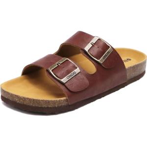 ONCAI Womens Flat Slide Sandals with Arch Support 2 Strap Adjustable Buckle Slip on Slides Shoes Non Slip Rubber Sole(Whiskey Floral)