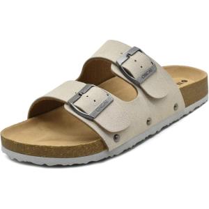 ONCAI Womens Flat Slide Sandals with Arch Support 2 Strap Adjustable Buckle Slip on Slides Shoes Non Slip Rubber Sole(White)